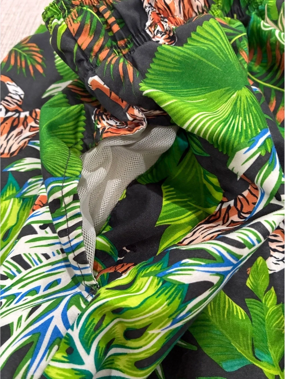 Men's Tropical Tiger Print Swim Trunks with Drawstring Waist